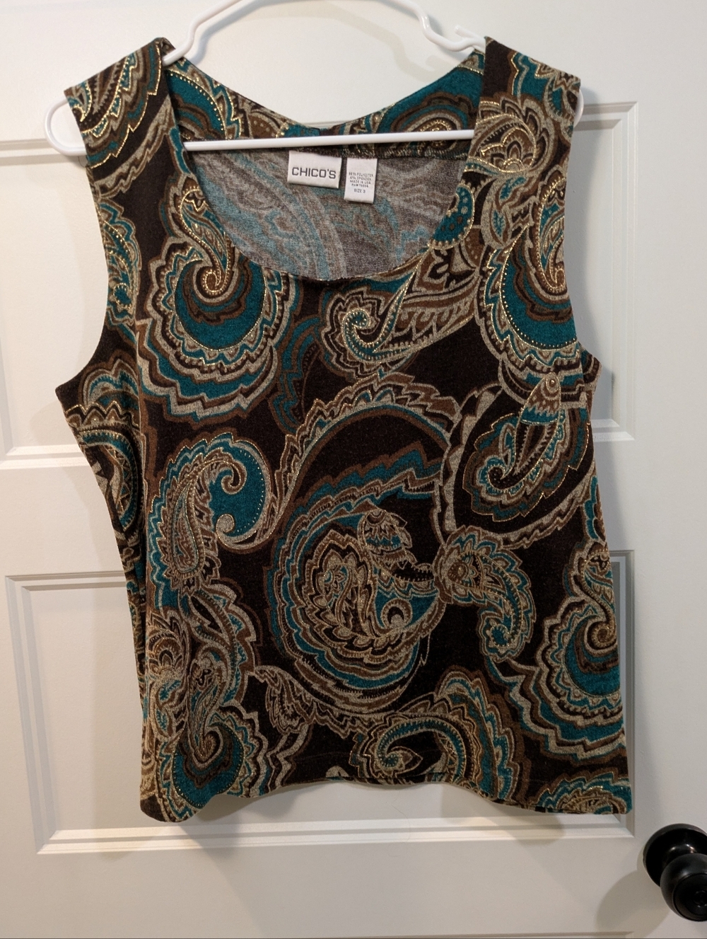 Chico's Teal & Brown Paisley Sleeveless Tank Top